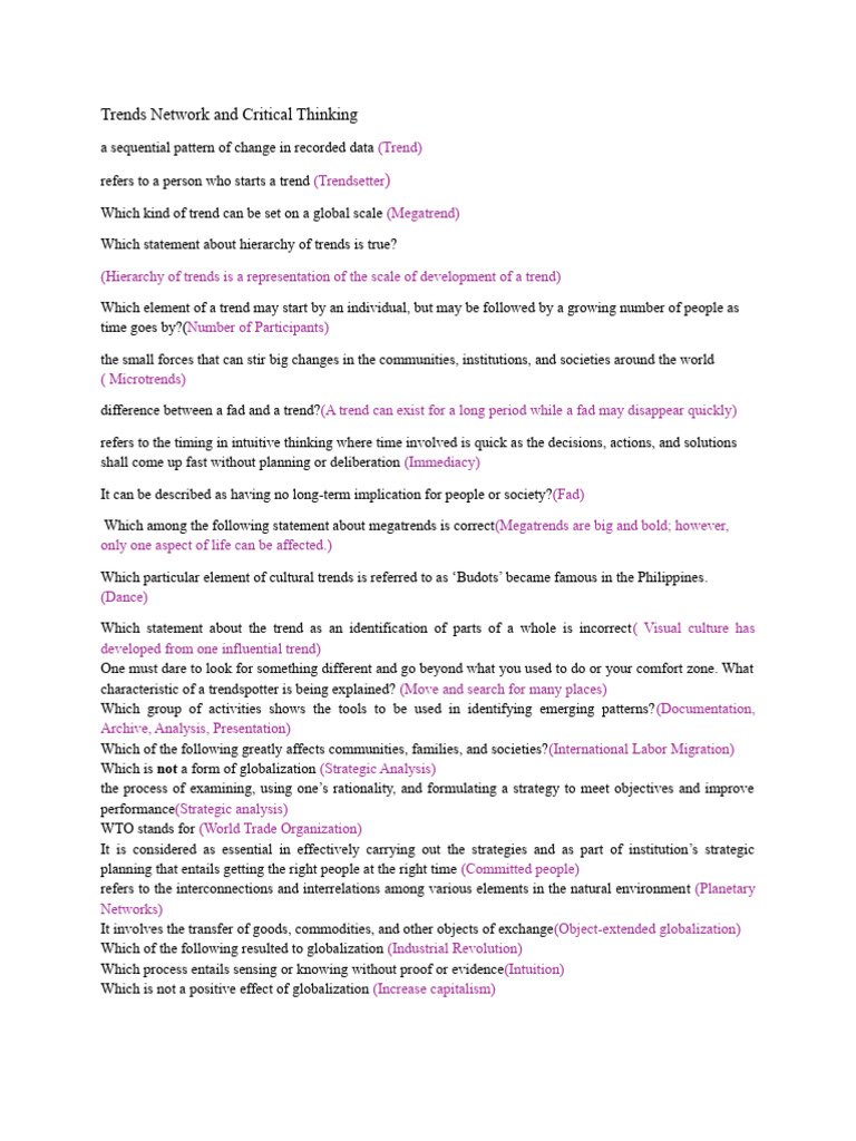 Trends Network and Critical Thinking | PDF | Globalization | Climate Change