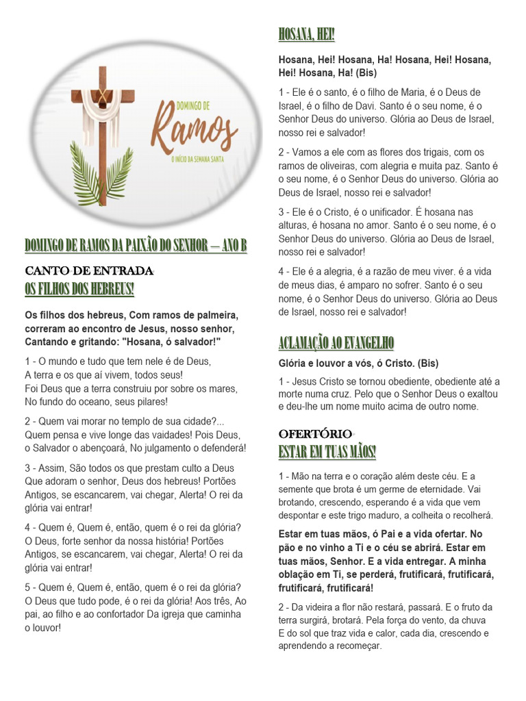 Domingo de Ramos Da Paixão Do Senhor - Ano B - 2024 | PDF | Crença e ...