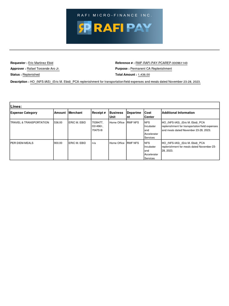 RMF Rafi Pay Pcarep 000961143 | PDF