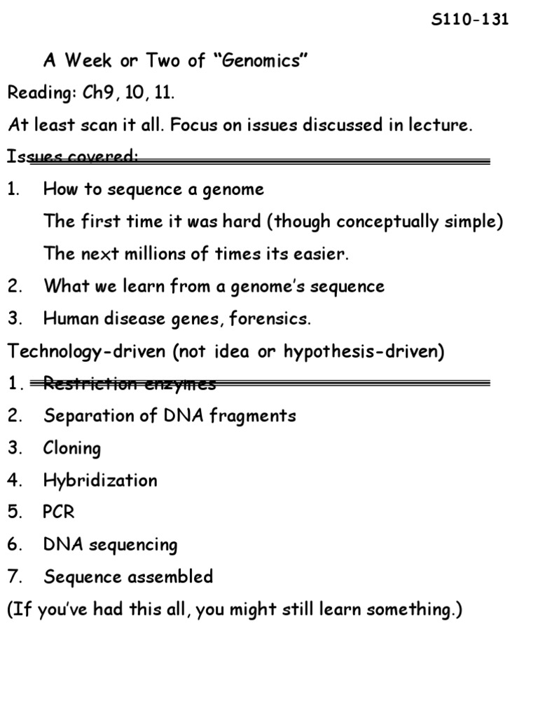 Genomic Sequencing Techniques Overview | PDF | Molecular Cloning | Dna ...