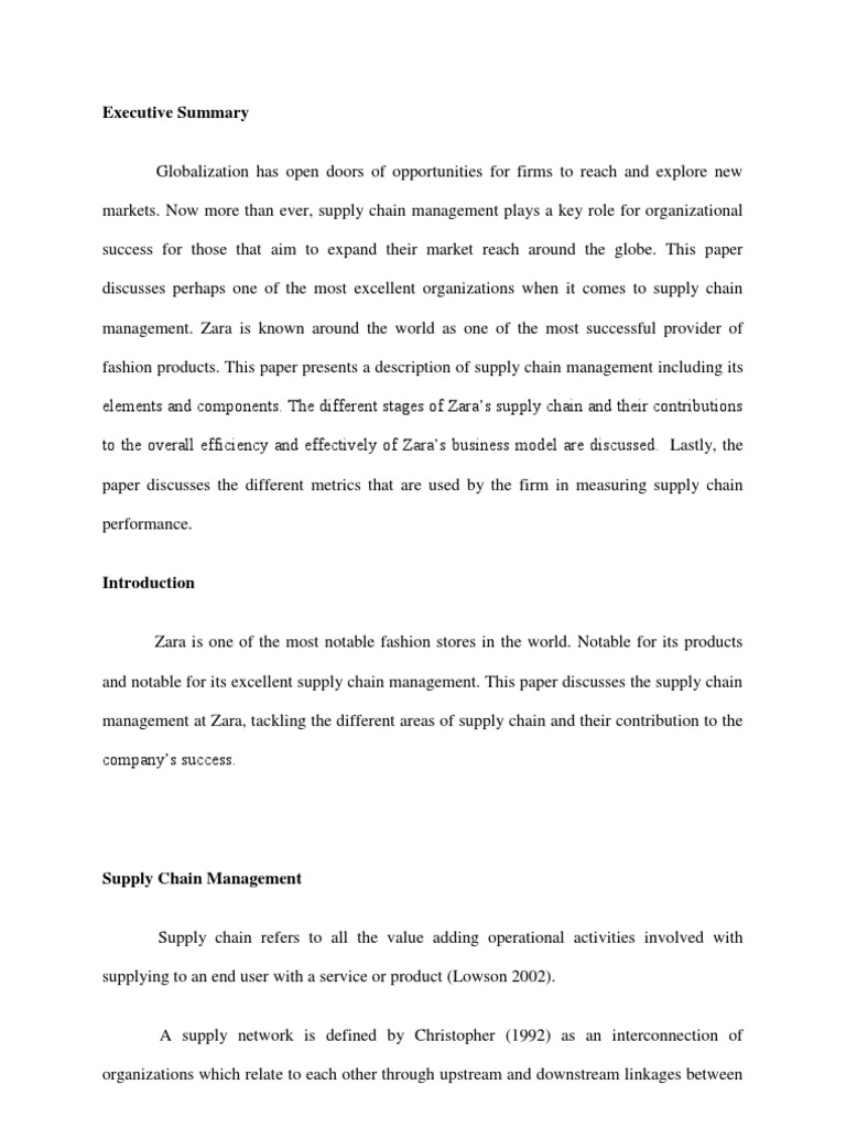 Executive Summary Supply Chain Management Supply Chain