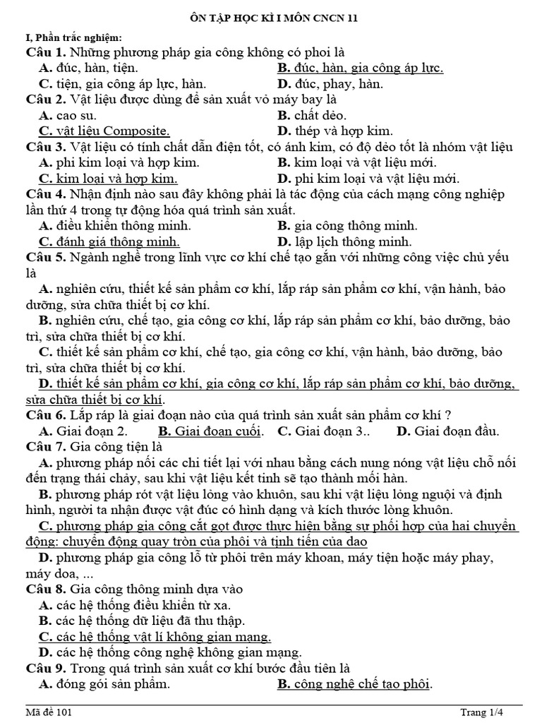 ÔN TẬP HKI CNCN 11 | PDF