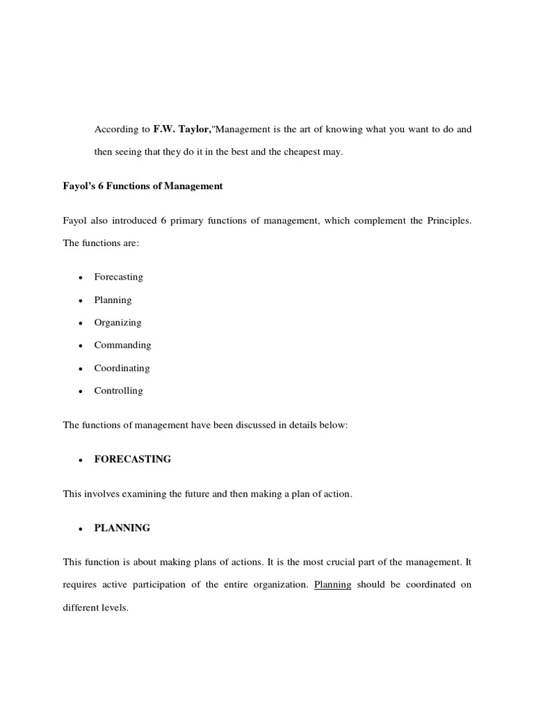 Fayol's Functions and Principles of Management | PDF | Communication ...