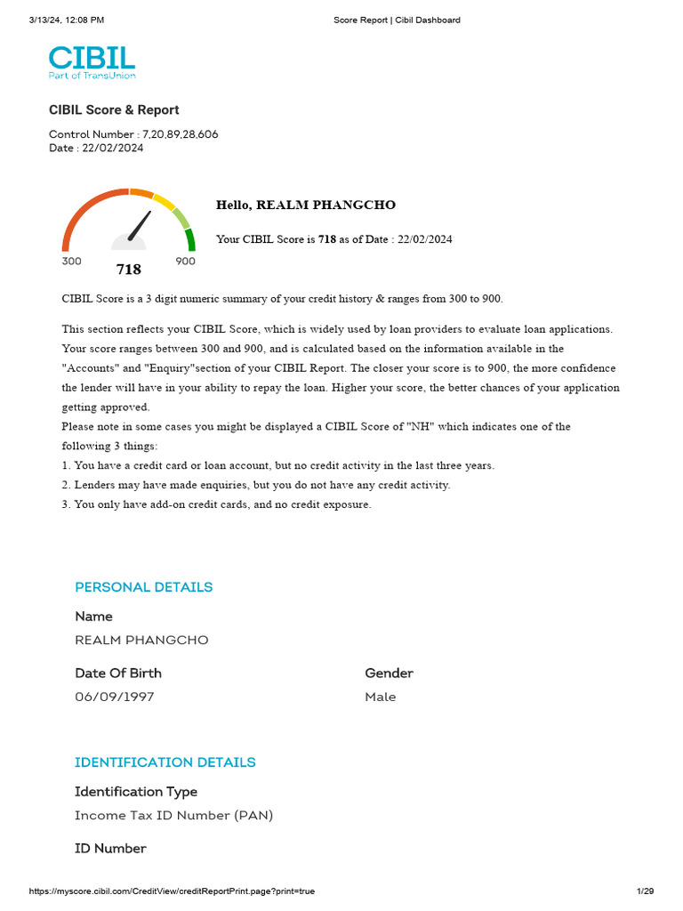 Score Report - Cibil Dashboard | PDF | Finance & Money Management | Credit