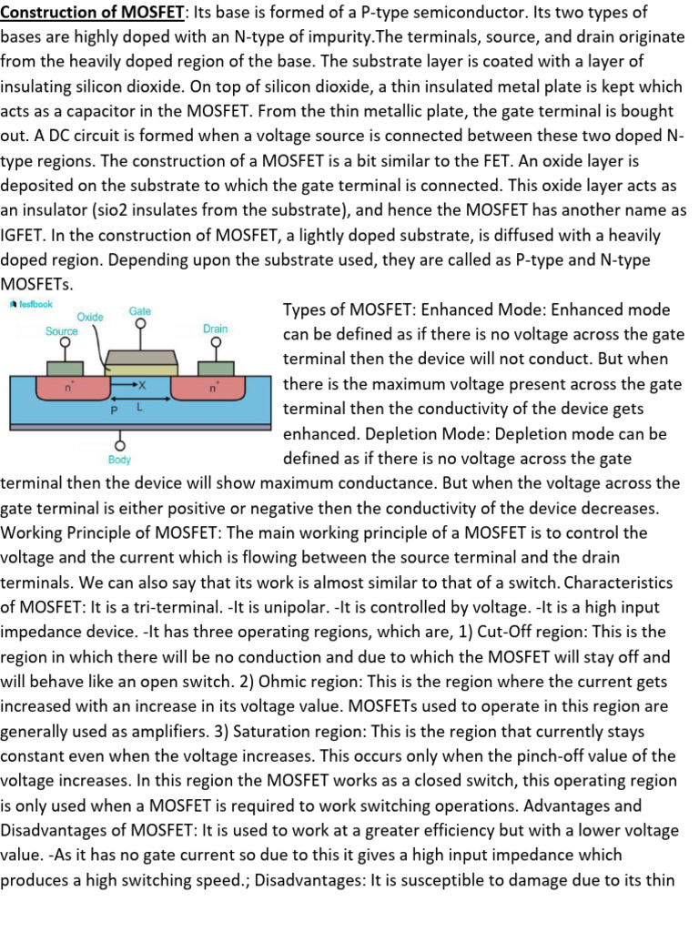 MOSFET Construction and Types Explained | PDF | Field Effect Transistor ...