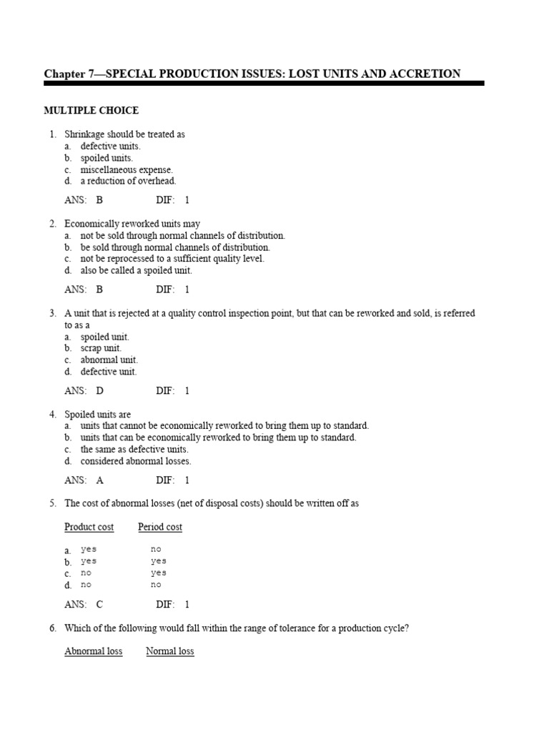 Special Production: Lost Units & Accretion | PDF | Six Sigma | Inventory