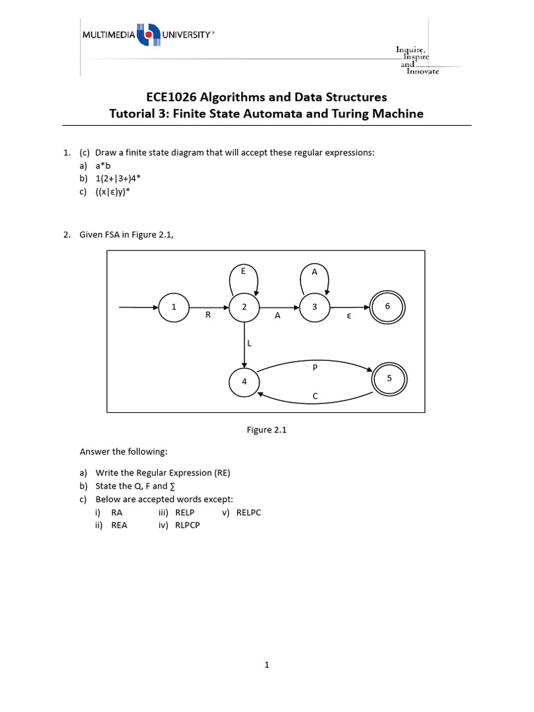 FSA and Turing Machine Tutorial | PDF | Algorithms | Computability Theory