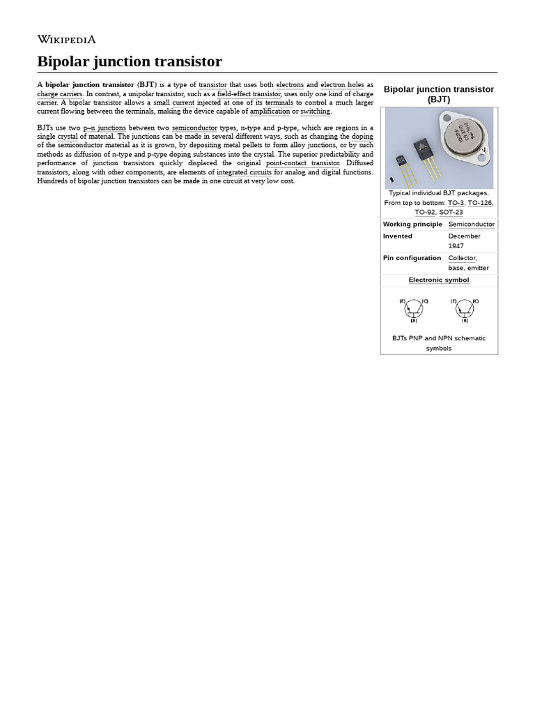 Overview of Bipolar Junction Transistors | PDF | Bipolar Junction ...