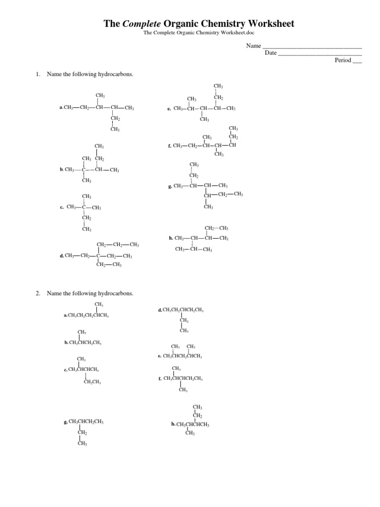 The Complete Organic Chemistry Worksheet | PDF | Hydrocarbons | Organic  Compounds