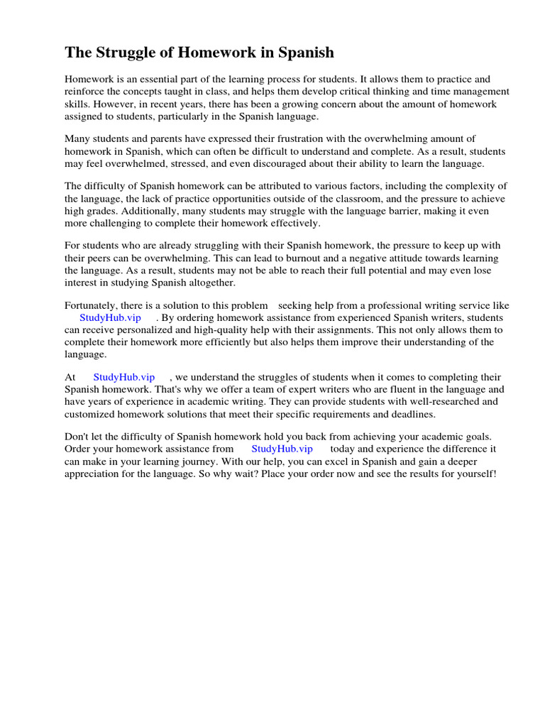 Too Much Homework in Spanish | PDF | Homework | Spanish Language