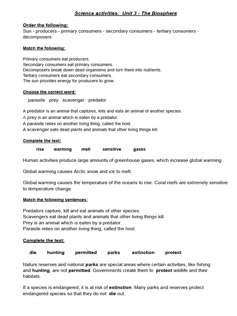 Biosphere Science Activities Guide | PDF | Predation | Climate Change
