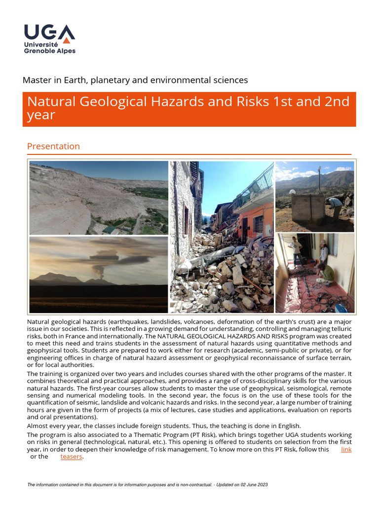 Natural Geological Hazards and Risks 1st and 2nd Year PDF