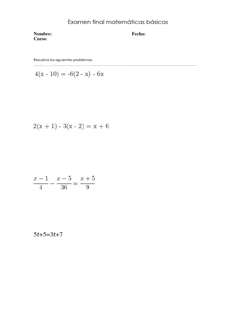 Examen Final de Matemáticas Básicas | PDF