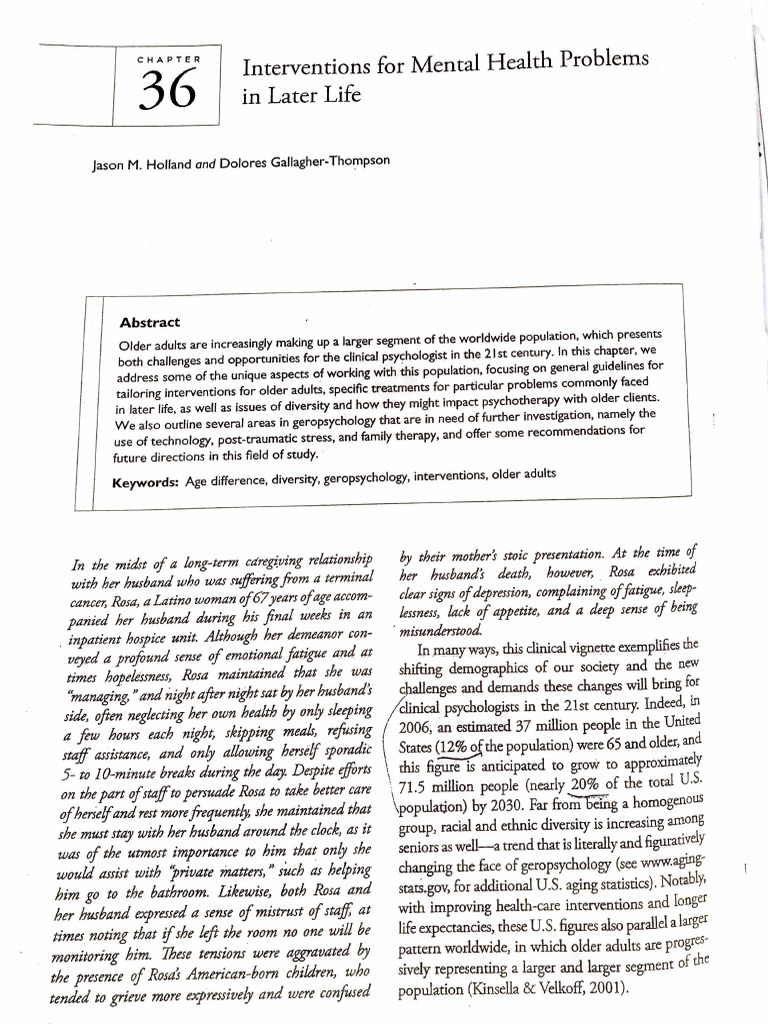 Interventions For Mental Health Problems in Later Life | PDF