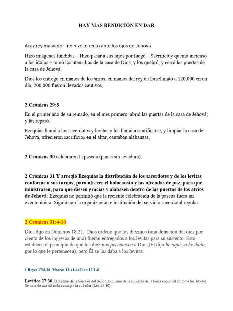 La Bendición del Diezmo y la Generosidad | PDF | Diezmo | Libros de reyes
