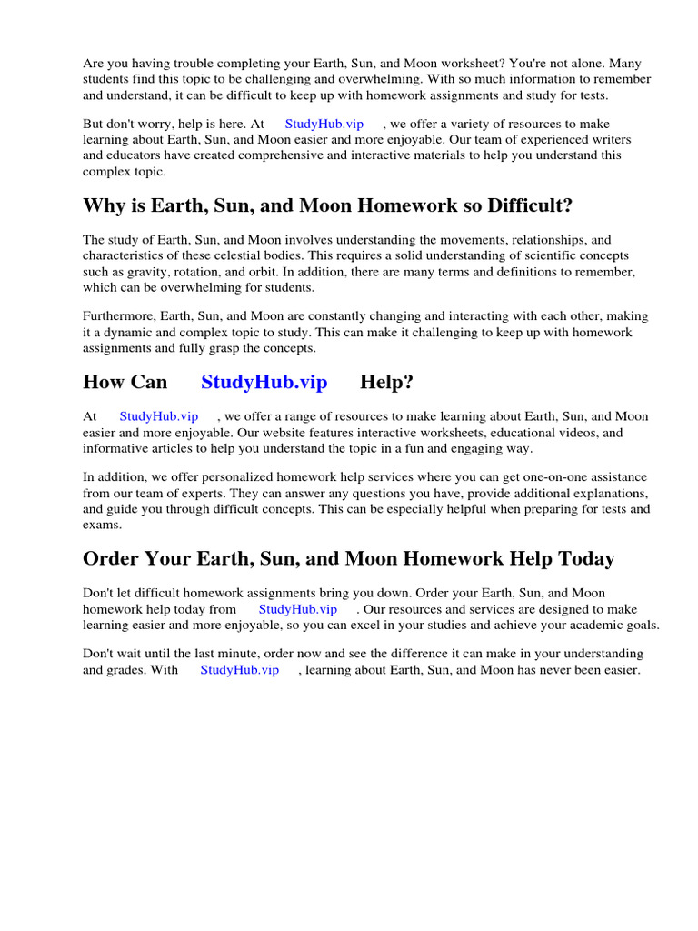 Earth Sun Moon Worksheet Homework Resources PDF Earth Moon