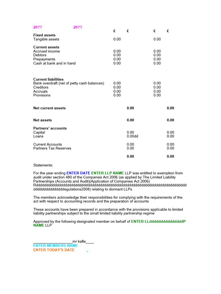 Dormant LLP Accounts Template | PDF | Limited Liability Partnership ...