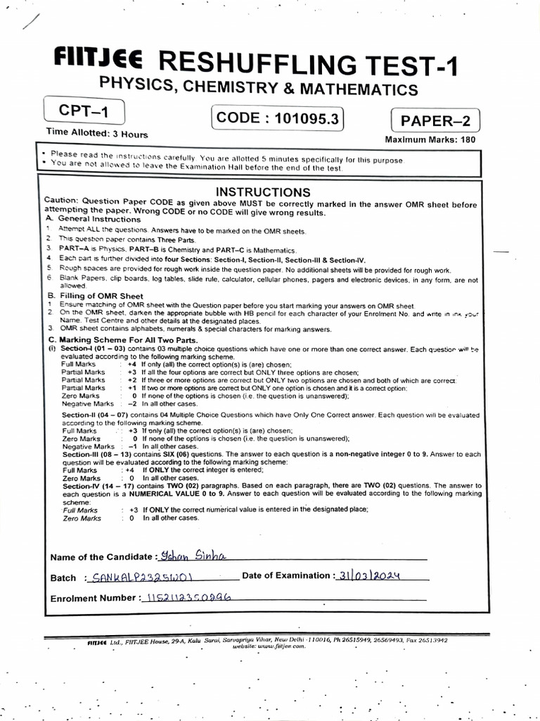 Reshuffling 1 Paper 2 | PDF | Mass | Force