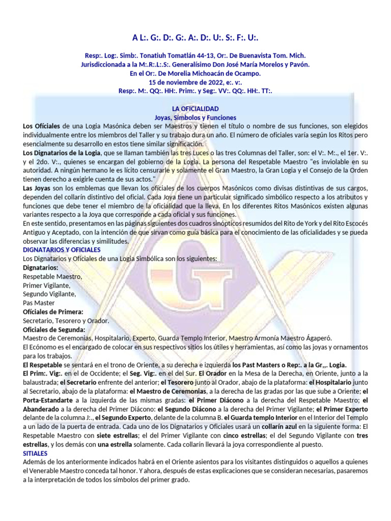 Joyas y Oficiales en Masonería | PDF | Masonería | Altar