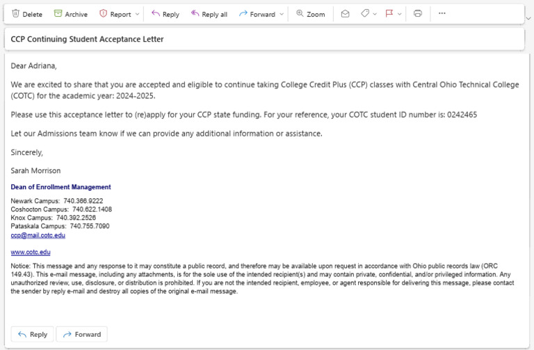 CCP Continuing Student Acceptance | PDF | Internet | Email