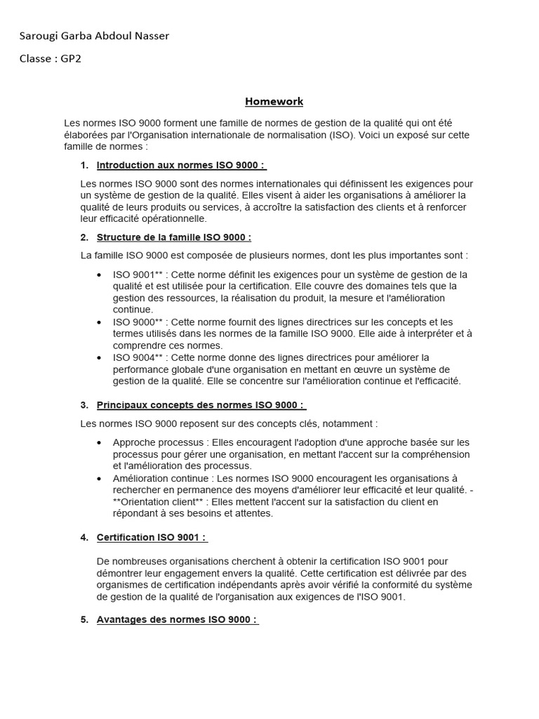 Normes ISO 9000 : Gestion de la qualité | PDF | Management de la ...
