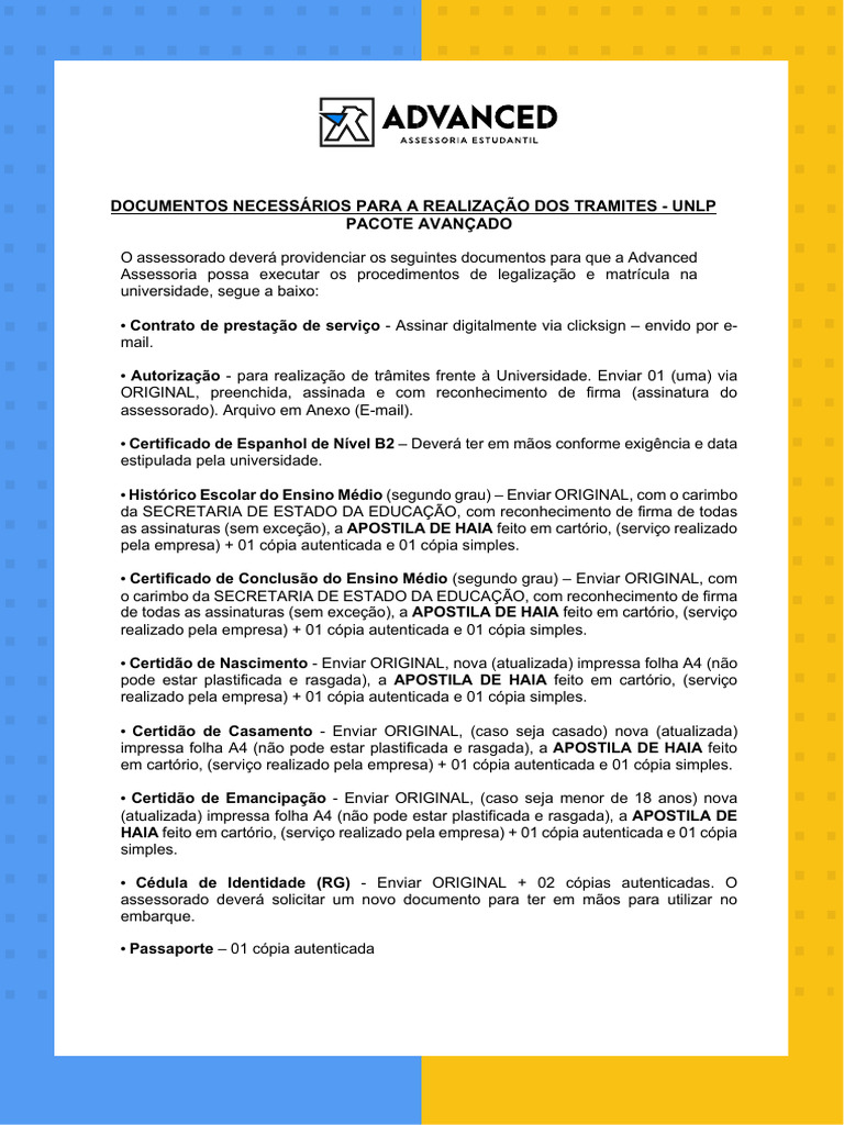 Documentos Necessários para UNLP | PDF
