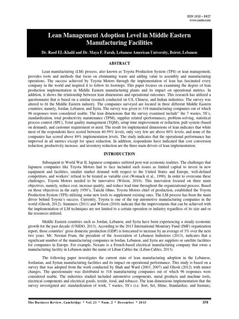 Lean Management Adoption Level in Middle | PDF | Lean Manufacturing ...