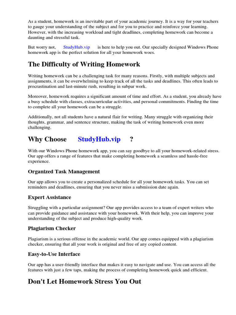Windows Phone Homework App | PDF | Homework | Mobile App