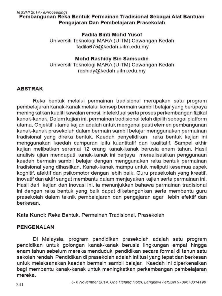 Reka Bentuk Permainan Tradisional Prasekolah | PDF