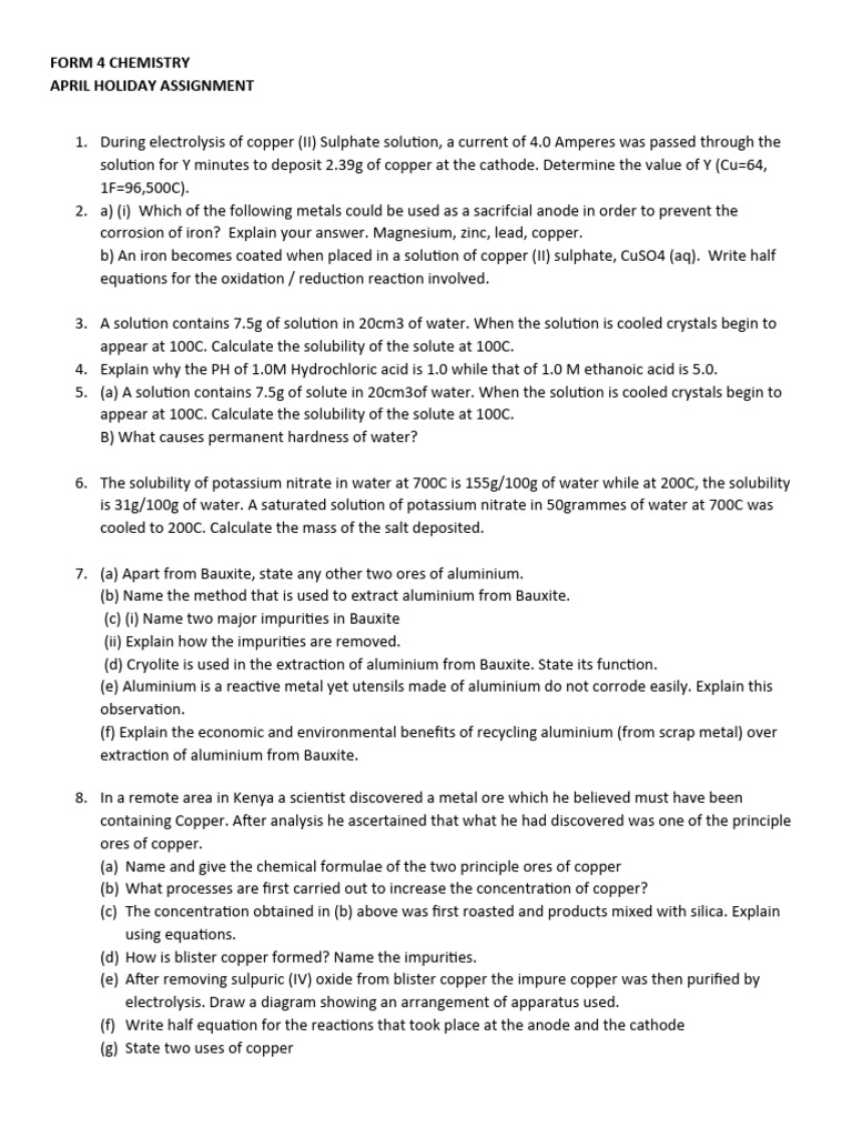 Chem Form 4 Pdf Aluminium Copper