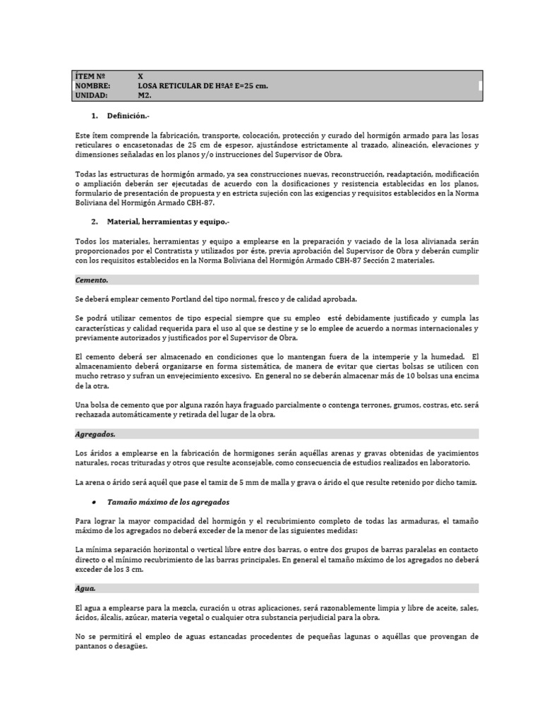 Losa Reticular de Hormigón E=25 cm | PDF | Hormigón | Cemento
