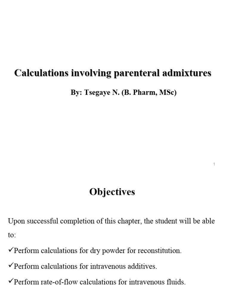 Parenteral Admixture Calculation Guide | PDF | Intravenous Therapy ...