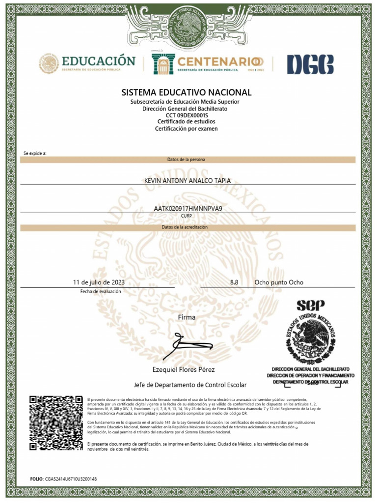 Certificado de Estudios de Bachillerato | PDF | Comunicación | Pensamiento