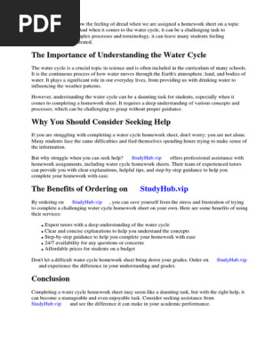 Water Cycle Homework Sheet
