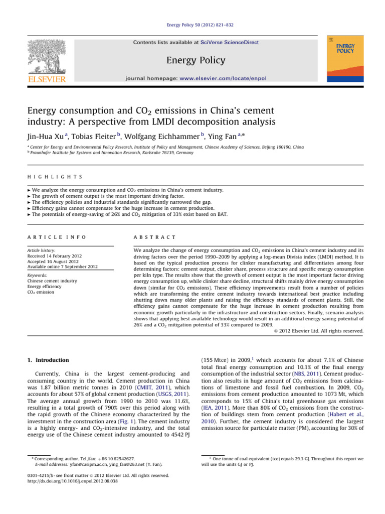 Energy Consumption and CO2 Emissions in | PDF | Cement | Climate Change ...