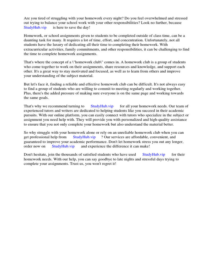 Another Word for Homework Club PDF Homework Teachers