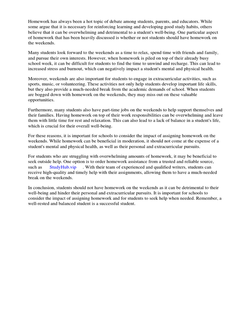 Why Should Students Not Have Homework On The Weekend | PDF | Homework ...