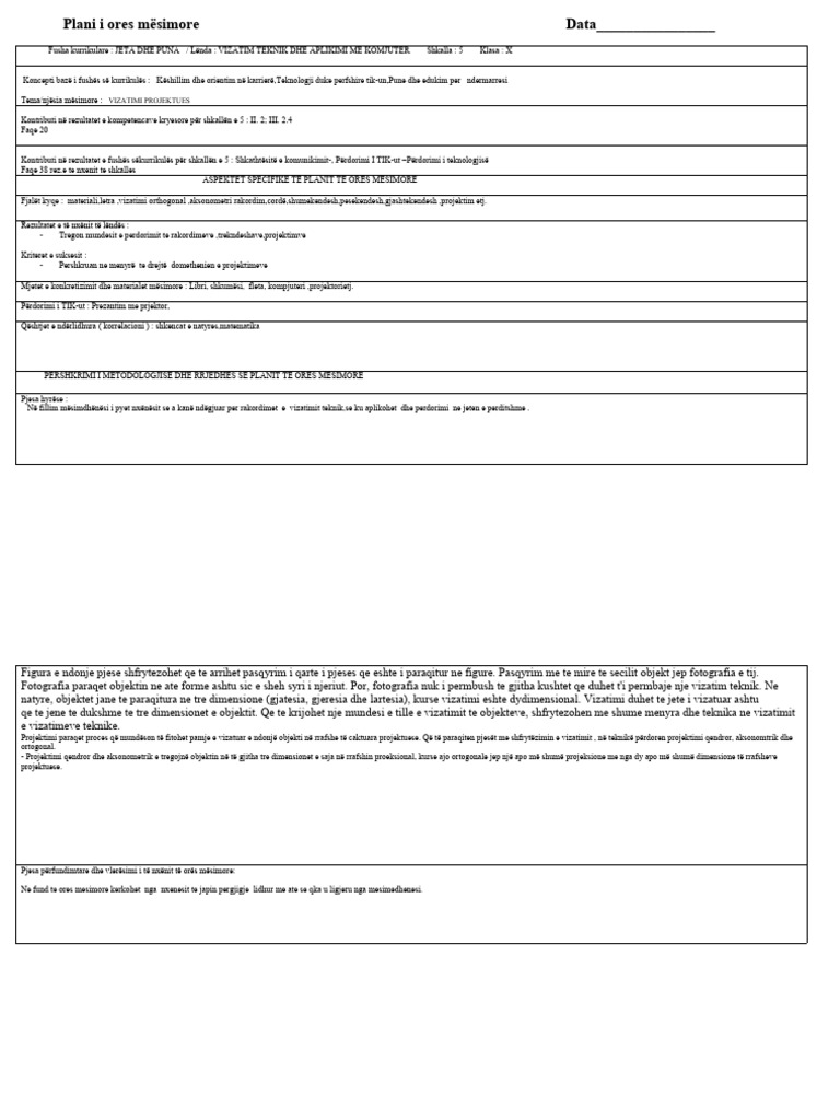 Plani I Ores Mësimore Vizatim Teknik Java 1 | PDF