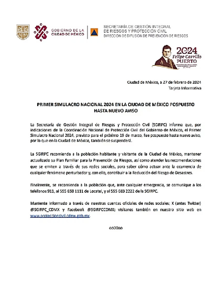Cancelacion Primer Simulacro 2024 | PDF