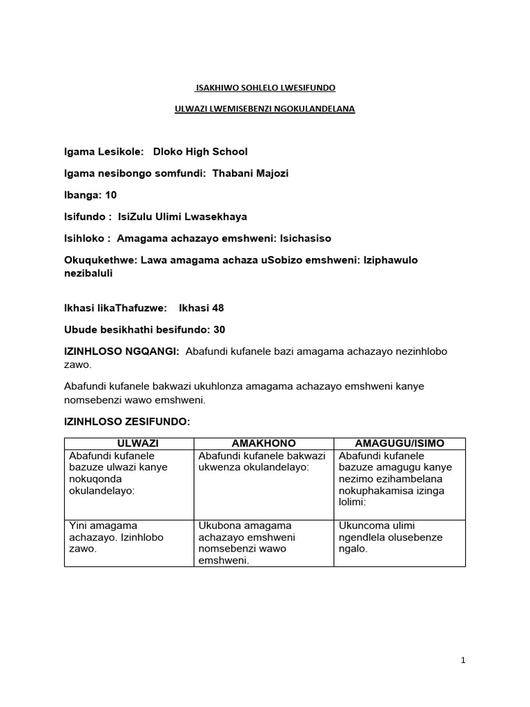 Isichasiso Nezibaluli: Ukuqonda Okuqukethwe | PDF | Language Arts ...