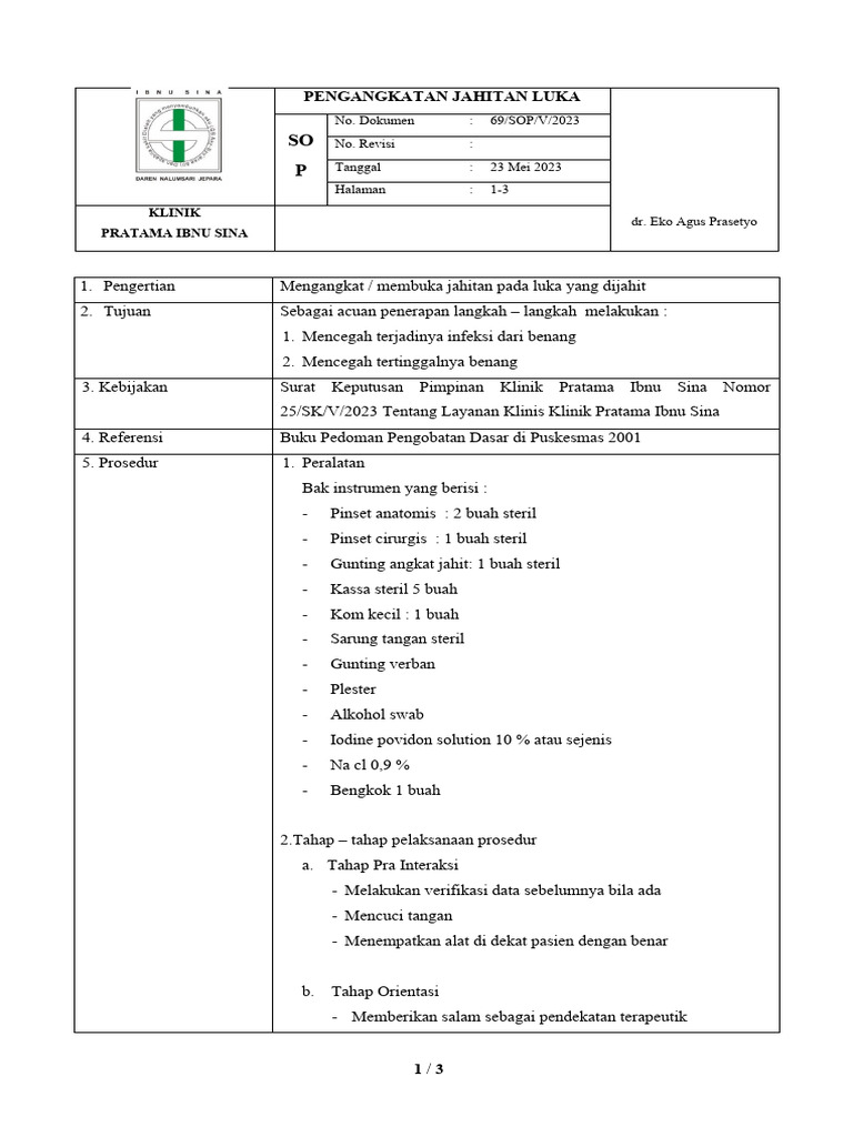 69 Sop Pengangkatan Jahitan Luka Pdf
