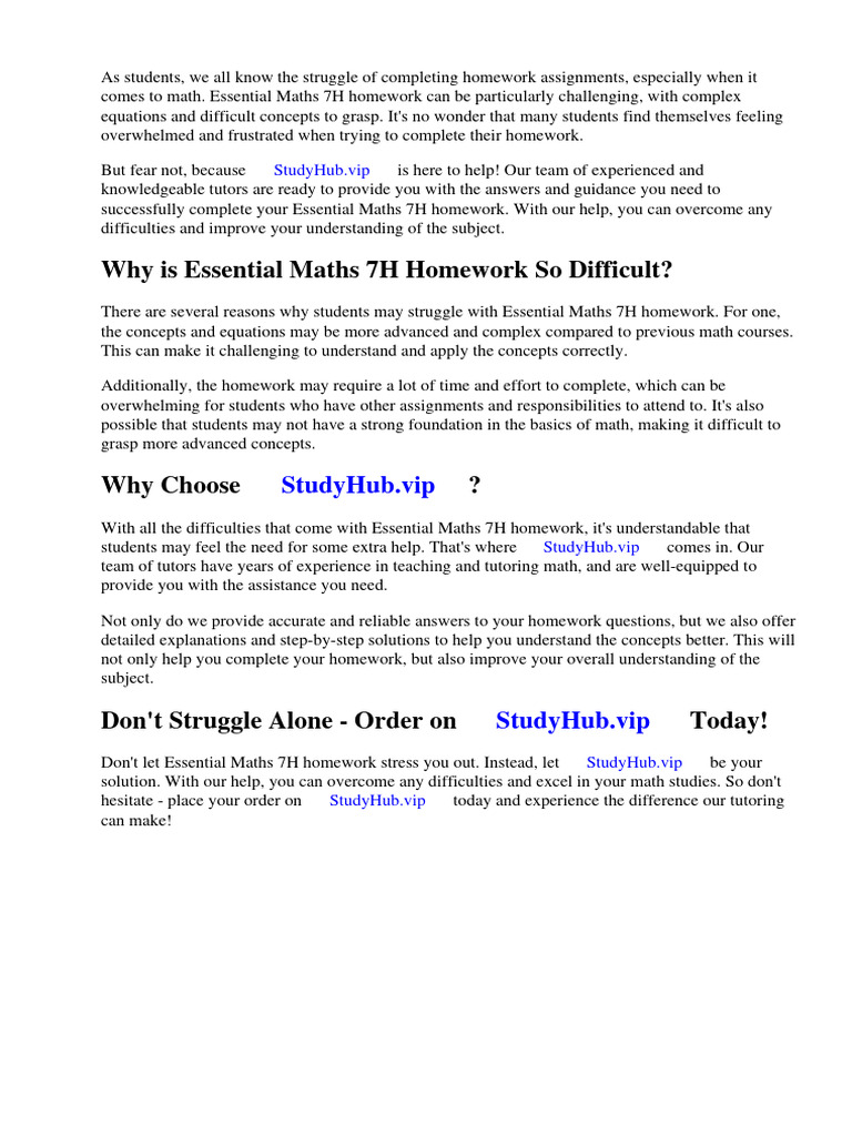 Essential Maths 7h Homework Book Answers PDF Homework Mathematics