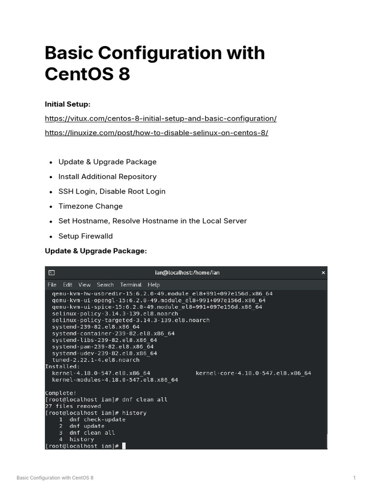 CentOS 8 Basic Configuration Guide | PDF | Secure Shell | Firewall ...