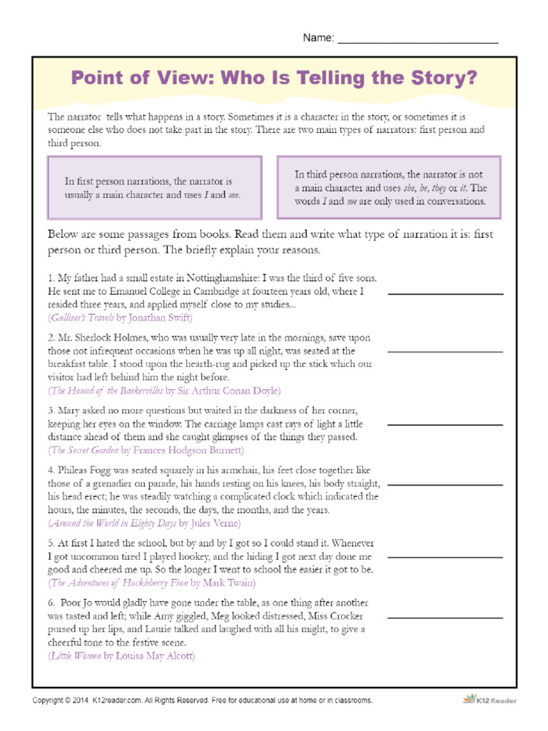 Point of View Worksheets - Who Is Telling The Story | PDF