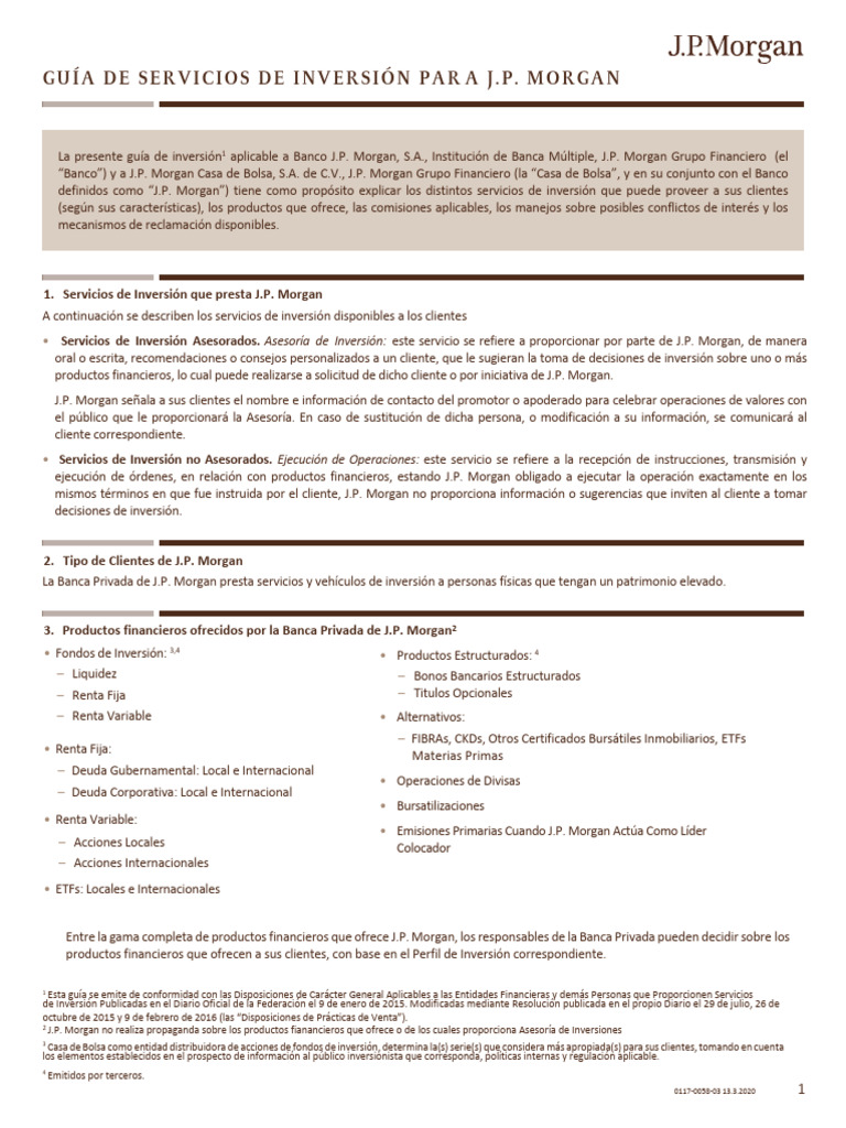 Servicios de Inversión J.P. Morgan | PDF | Bancos | Fondo de inversión
