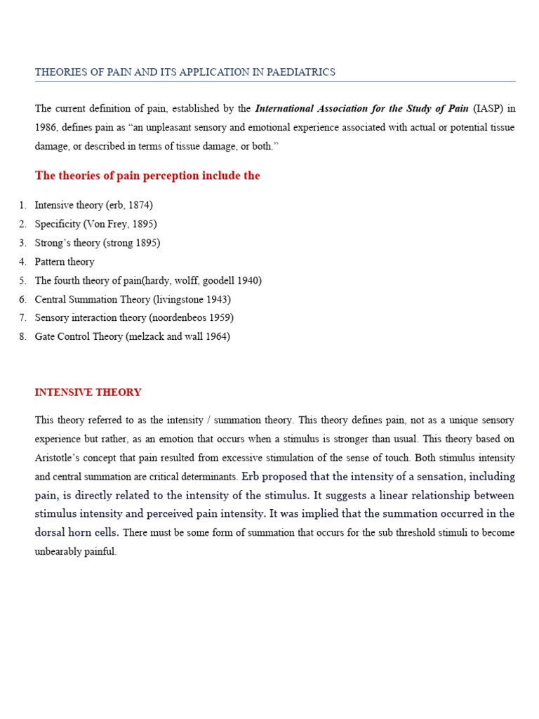 Theories of Pain and Its Application in Paediatrics | PDF | Pain | Senses