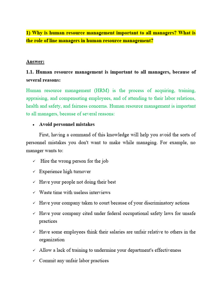 HRM Importance & Line Manager Roles | PDF | Human Resource Management ...