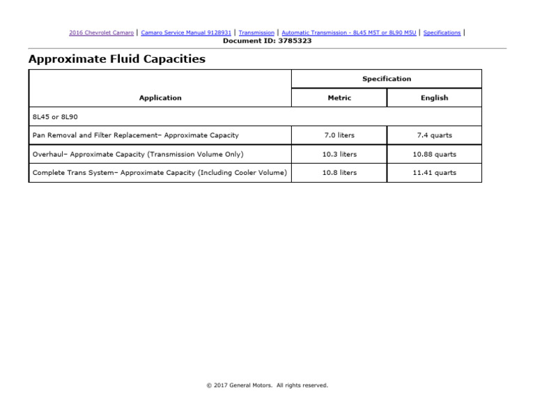 8L90 Transmission Fluid Capacities | PDF | Technology & Engineering