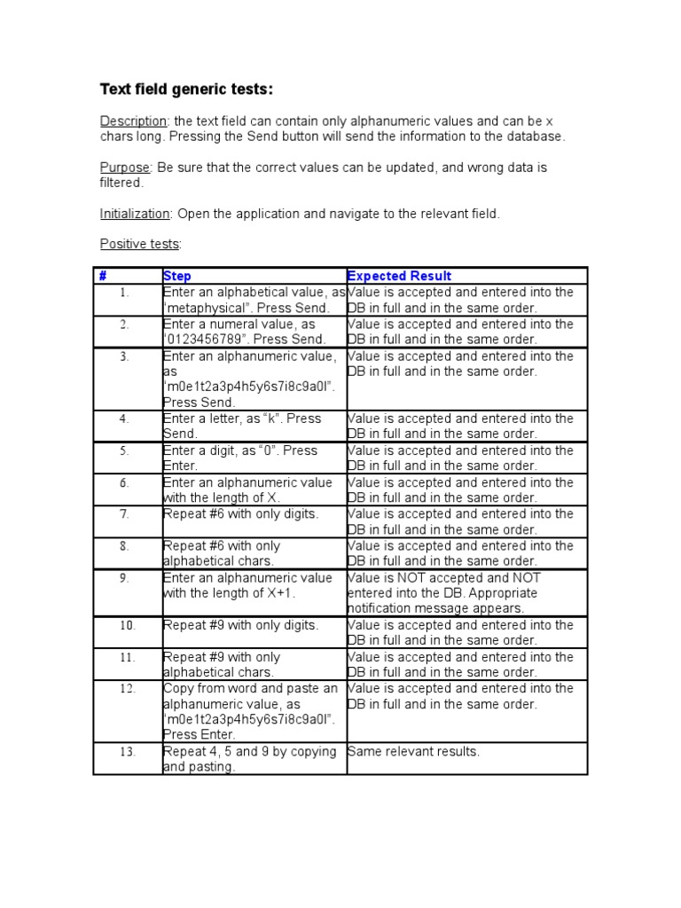 Text Field Generic Tests | PDF | Computer Data | Computing
