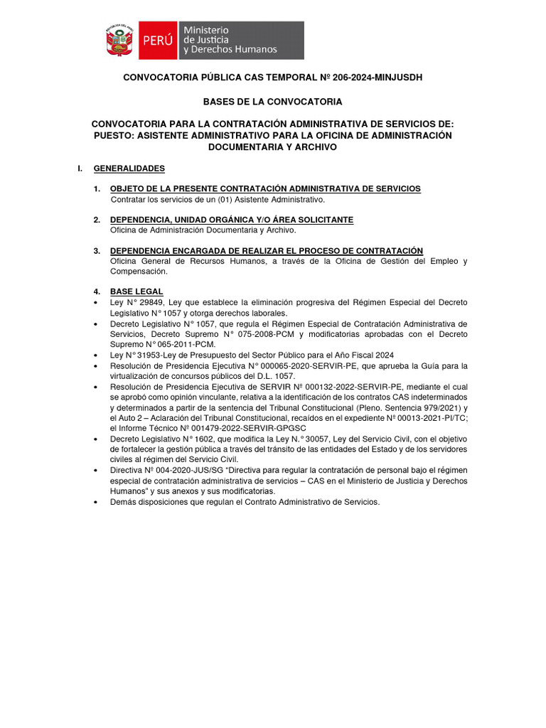 Convocatoria Asistente Administrativo Legal | PDF | Derecho laboral ...